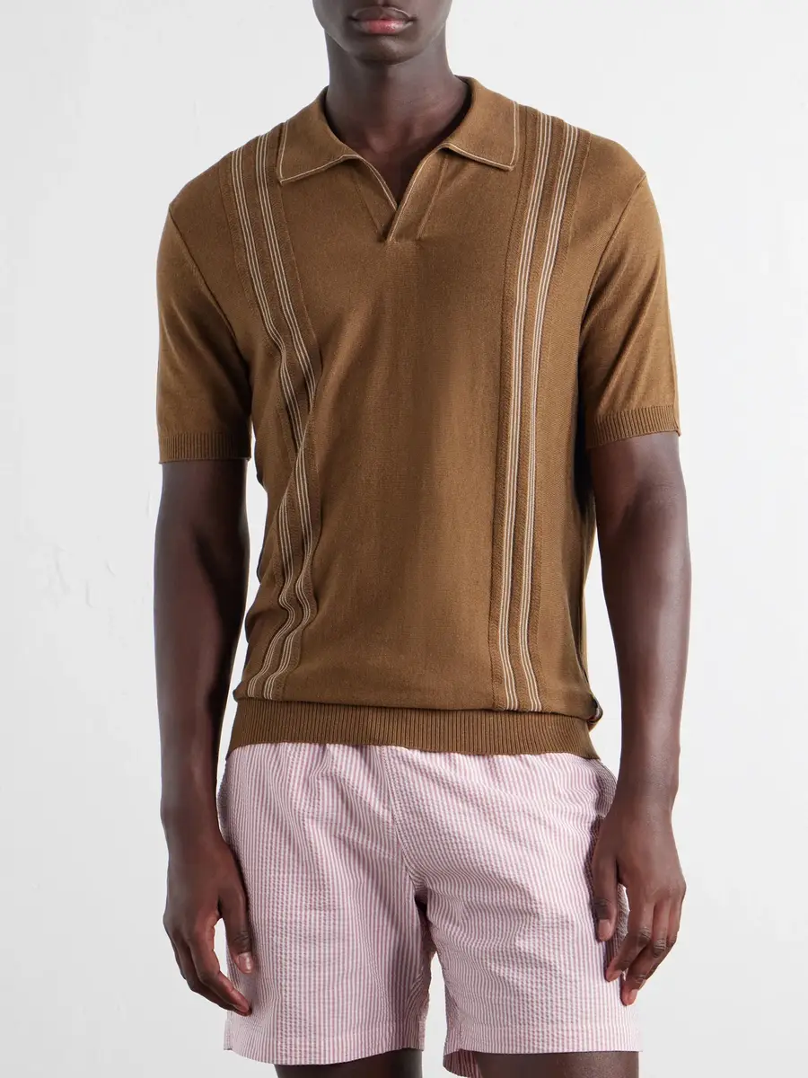 Orlebar Brown Horton Striped Silk and Organic Cotton-Blend Polo Shirt - Men | Thumbnail 3