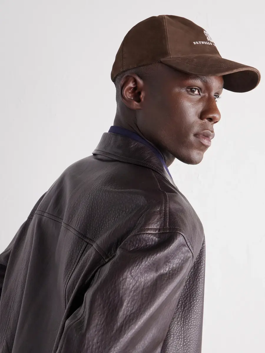 Brunello Cucinelli Logo-Embroidered Suede Cap - Men | Thumbnail 2