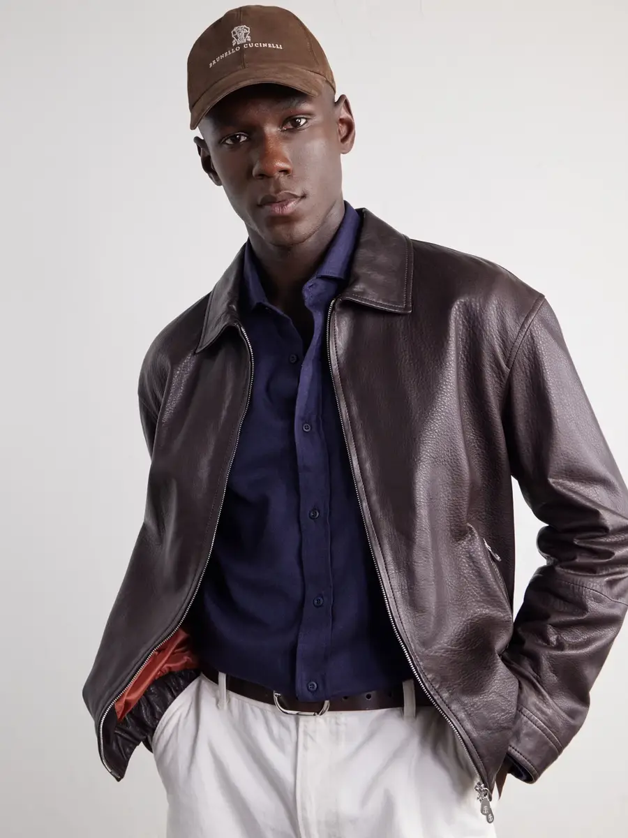 Brunello Cucinelli Logo-Embroidered Suede Cap - Men | Thumbnail 3