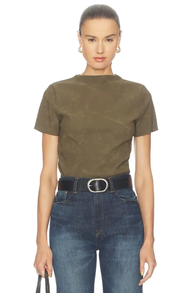 Hudson Jeans Faux Suede Short Sleeve Ruched Top