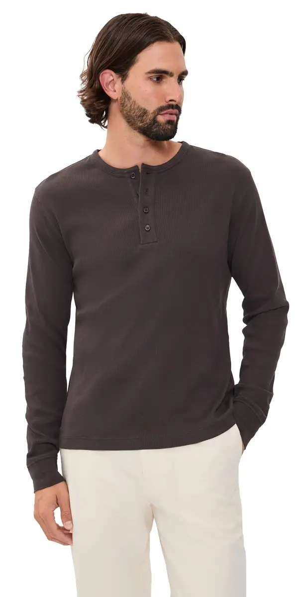 Vince Cotton Rib Henley Shirt Arabica | Image 1 Vince Cotton Rib Henley Shirt Arabica | Image 1
