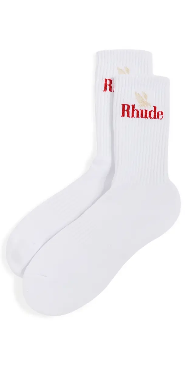 Rhude Rossa Logo Socks White/Red/Tan One Size | Image 1 Rhude Rossa Logo Socks White/Red/Tan One Size | Image 1