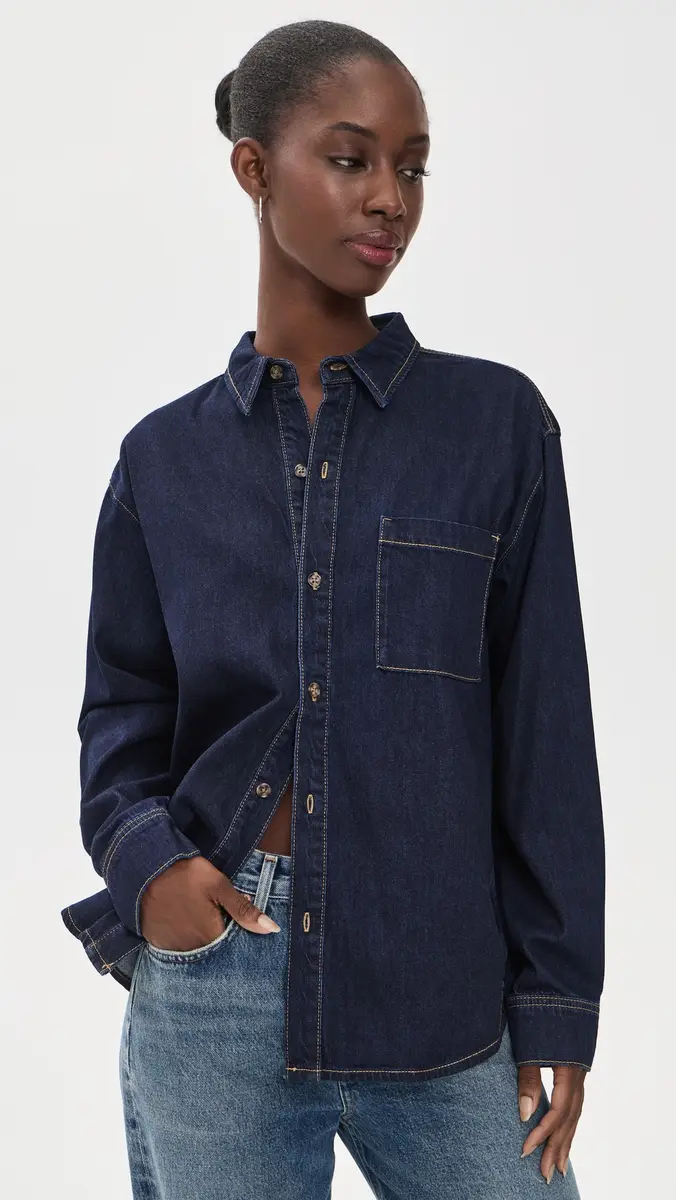 GOOD AMERICAN The Denim Oversized Button Down Shirt | Thumbnail 2