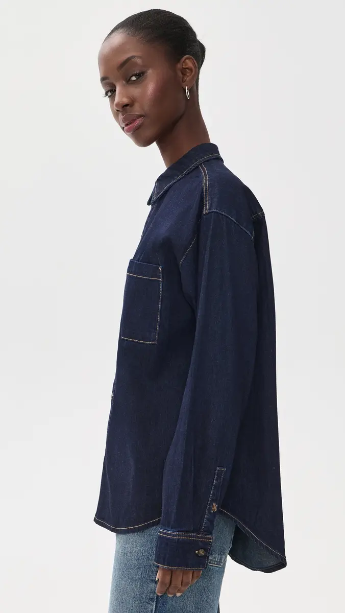 GOOD AMERICAN The Denim Oversized Button Down Shirt | Thumbnail 4