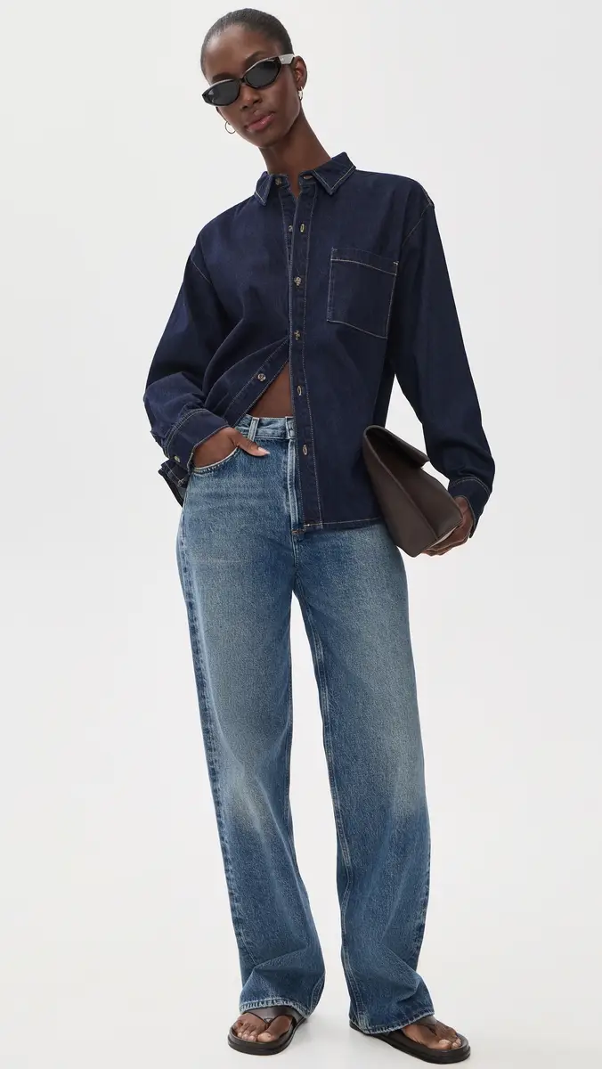 GOOD AMERICAN The Denim Oversized Button Down Shirt | Thumbnail 5