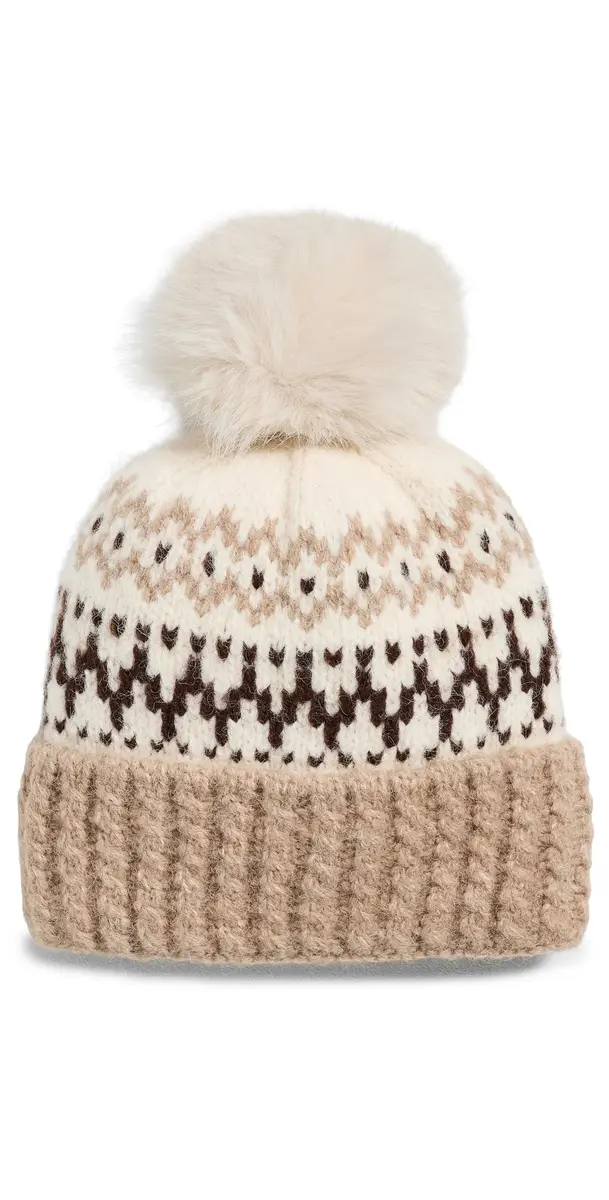 Hat Attack Fair Isle Knit Beanie /Taupe Combo One Size | Image 1 Hat Attack Fair Isle Knit Beanie /Taupe Combo One Size | Image 1