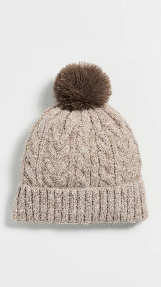 Hat Attack Alpine Cable Beanie With Pom Taupe | Thumbnail 2 Hat Attack Alpine Cable Beanie With Pom Taupe | Thumbnail 2