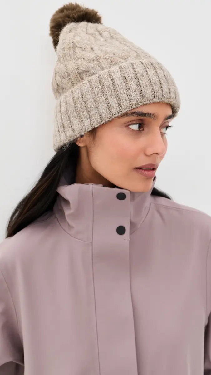 Hat Attack Alpine Cable Beanie With Pom Taupe | Thumbnail 3 Hat Attack Alpine Cable Beanie With Pom Taupe | Thumbnail 3