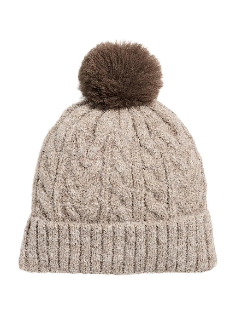 Hat Attack Alpine Cable Beanie With Pom Taupe