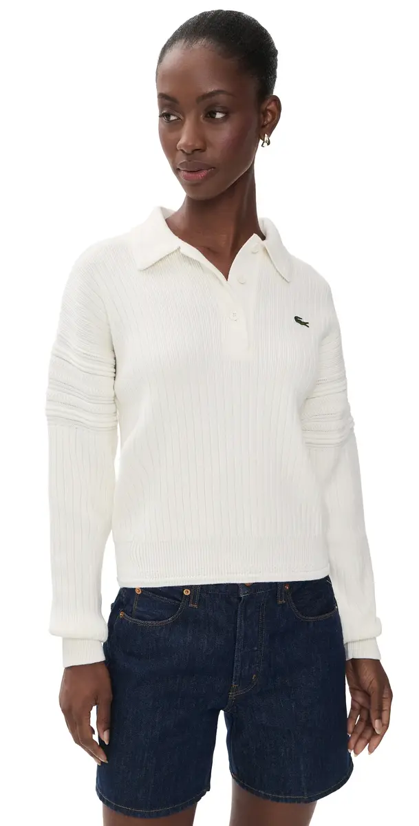 Lacoste Long Sleeve Polo Sweater Flour | Image 1 Lacoste Long Sleeve Polo Sweater Flour | Image 1