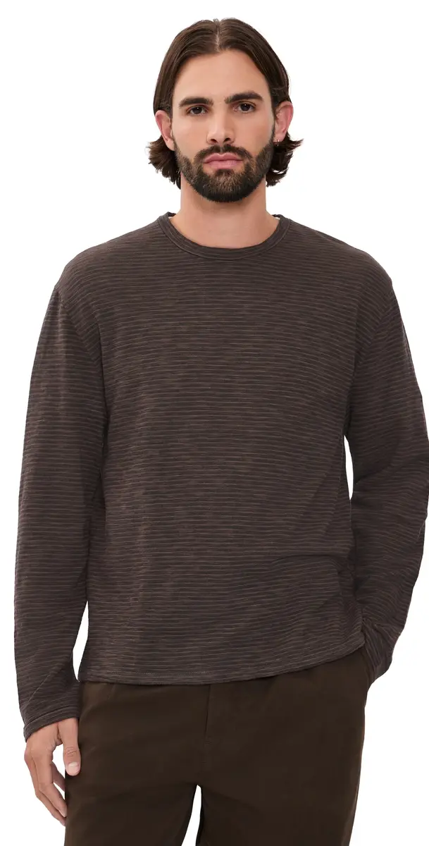Madewell Long Sleeve Jaq Tee Dark Cocoa tripe | Image 1 Madewell Long Sleeve Jaq Tee Dark Cocoa tripe | Image 1