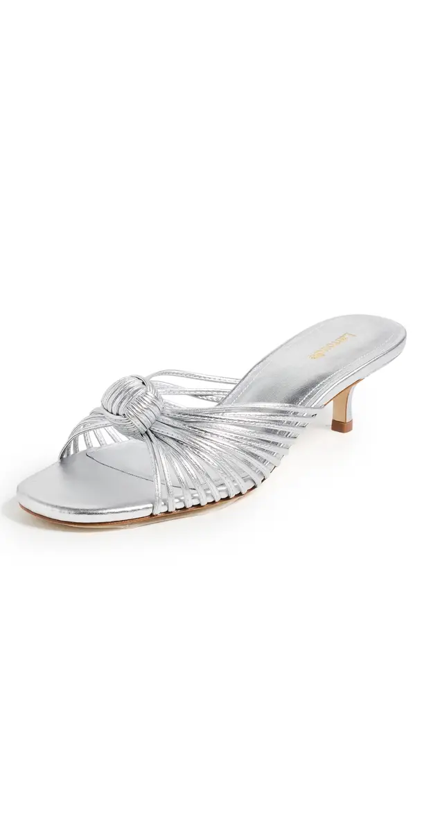 Larroudé Valerie Mule Sandals Silver Metallic Leather | Image 1 Larroudé Valerie Mule Sandals Silver Metallic Leather | Image 1