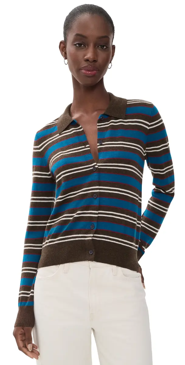 Pistola Lyvia Long Sleeve Merino Polo Cardigan Tealwood tripe | Image 1 Pistola Lyvia Long Sleeve Merino Polo Cardigan Tealwood tripe | Image 1