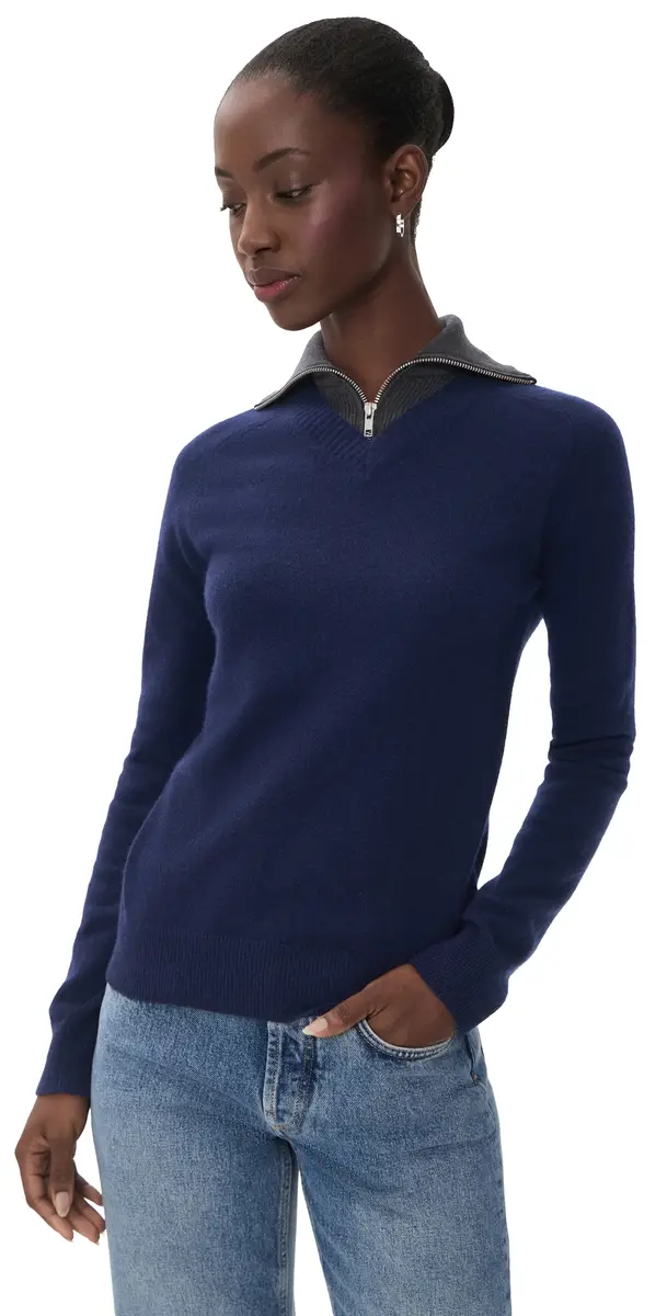 MM6 Maison Margiela Layered Knit Pullover Navy/Grey elange | Image 1 MM6 Maison Margiela Layered Knit Pullover Navy/Grey elange | Image 1