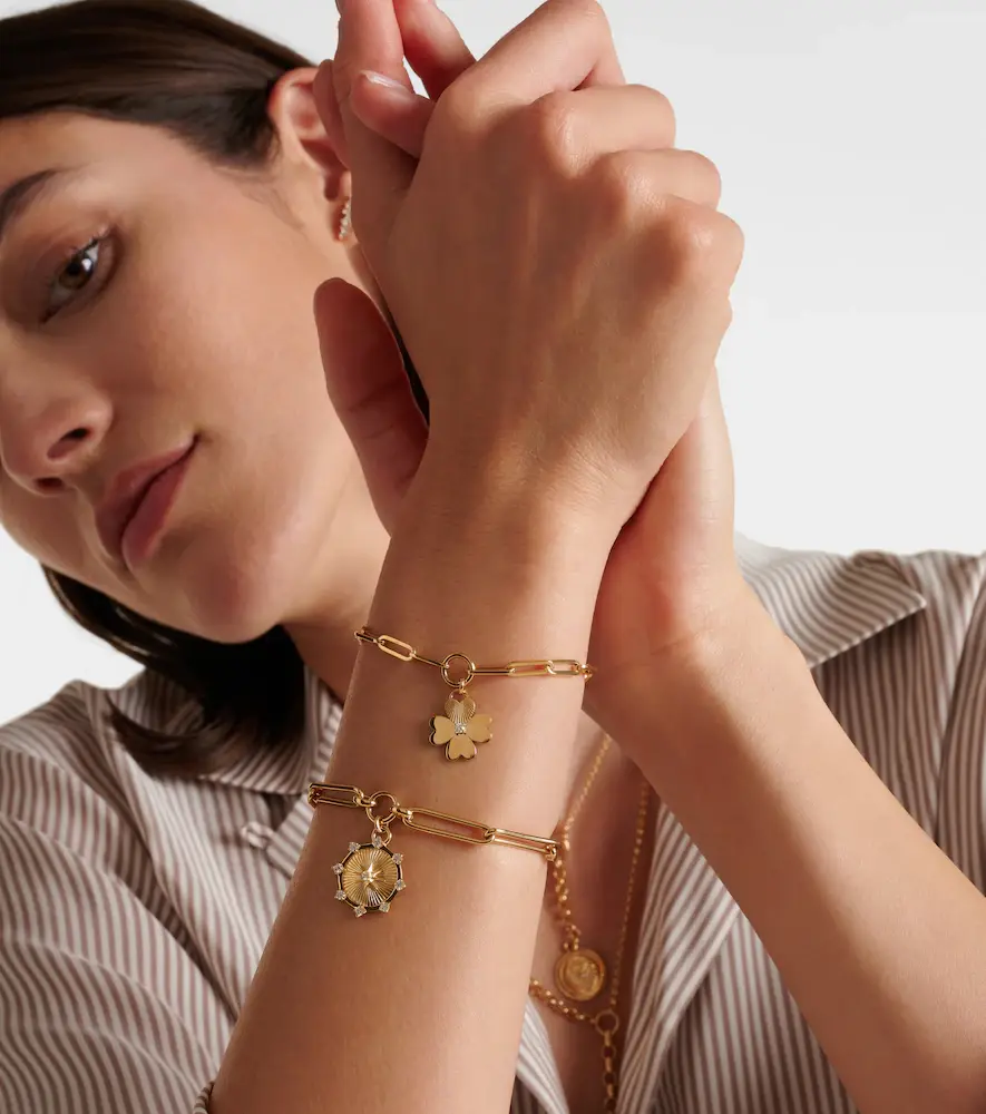 Foundrae True Love Four Heart Clover 18kt gold charm bracelet with diamonds | Thumbnail 3