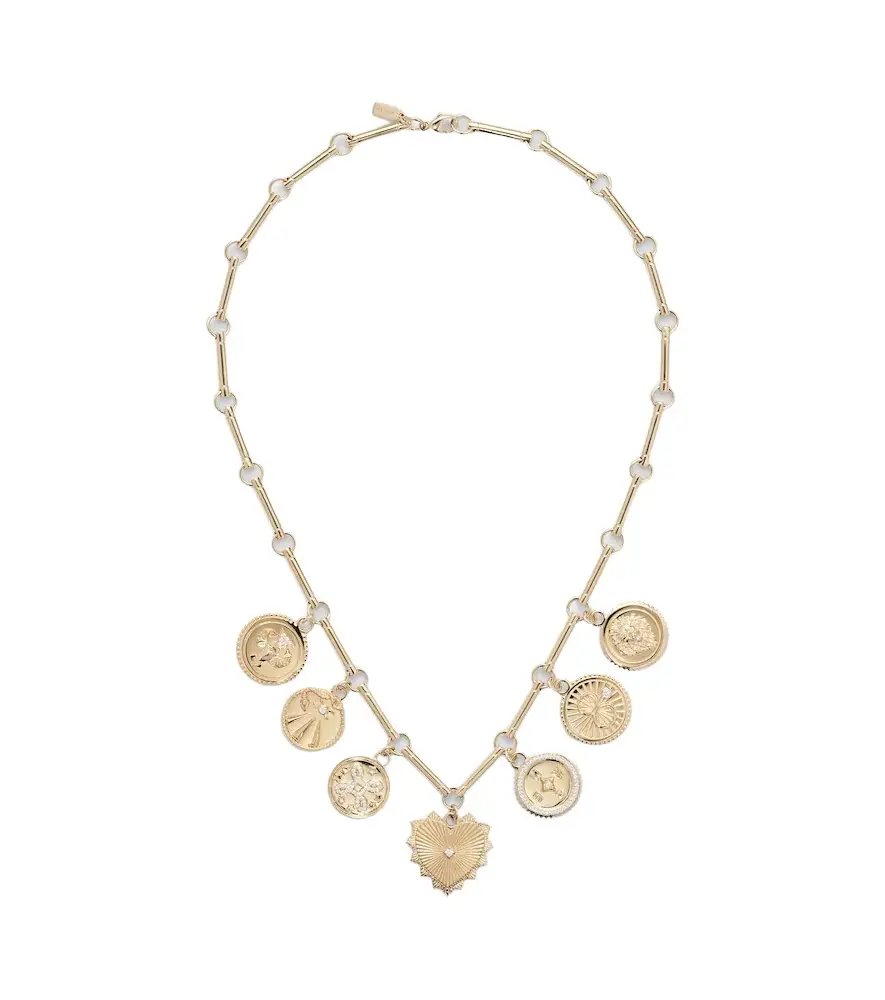 Foundrae Love 18kt gold charm necklace with diamonds