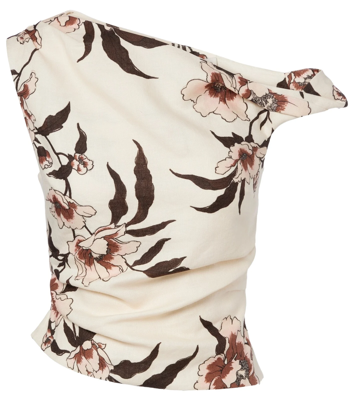 Floral asymmetric linen top