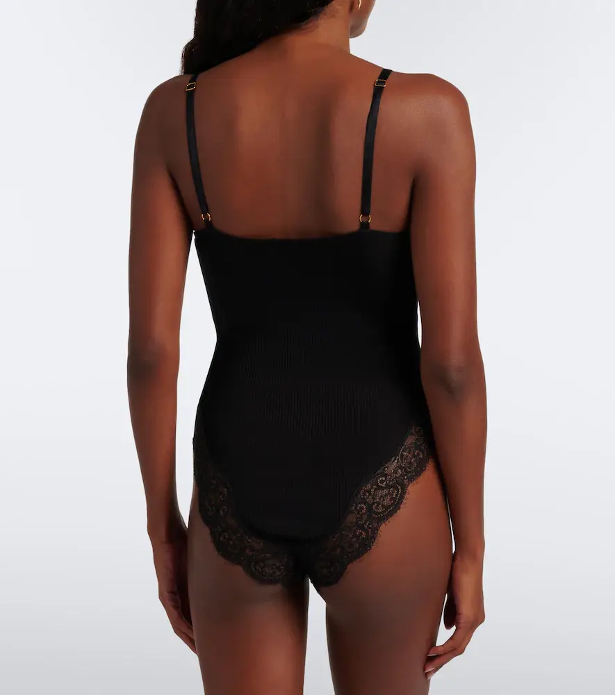 Saint Laurent Lace-trimmed ribbed-knit silk bodysuit | Thumbnail 6 Saint Laurent Lace-trimmed ribbed-knit silk bodysuit | Thumbnail 6