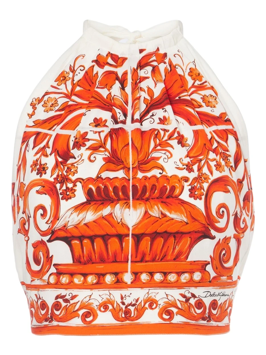 Dolce & Gabbana Majolica silk-blend crop top