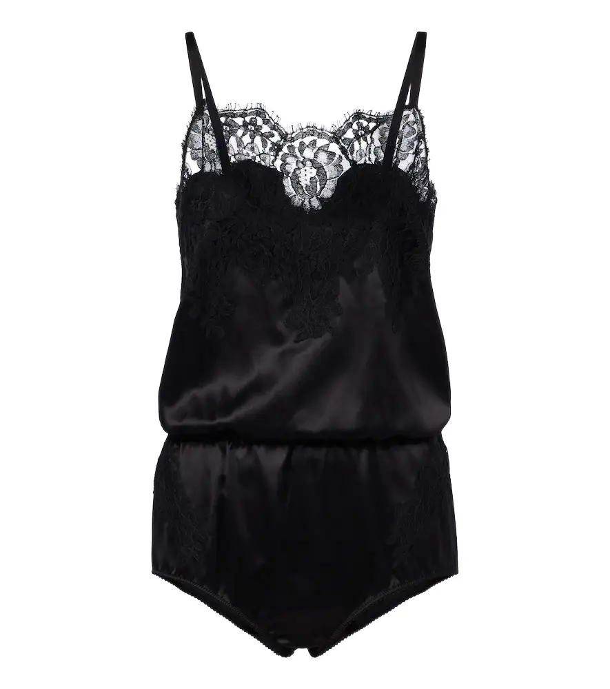 Dolce & Gabbana Lace-trimmed silk and cotton-blend romper | Image 1 Dolce & Gabbana Lace-trimmed silk and cotton-blend romper | Image 1