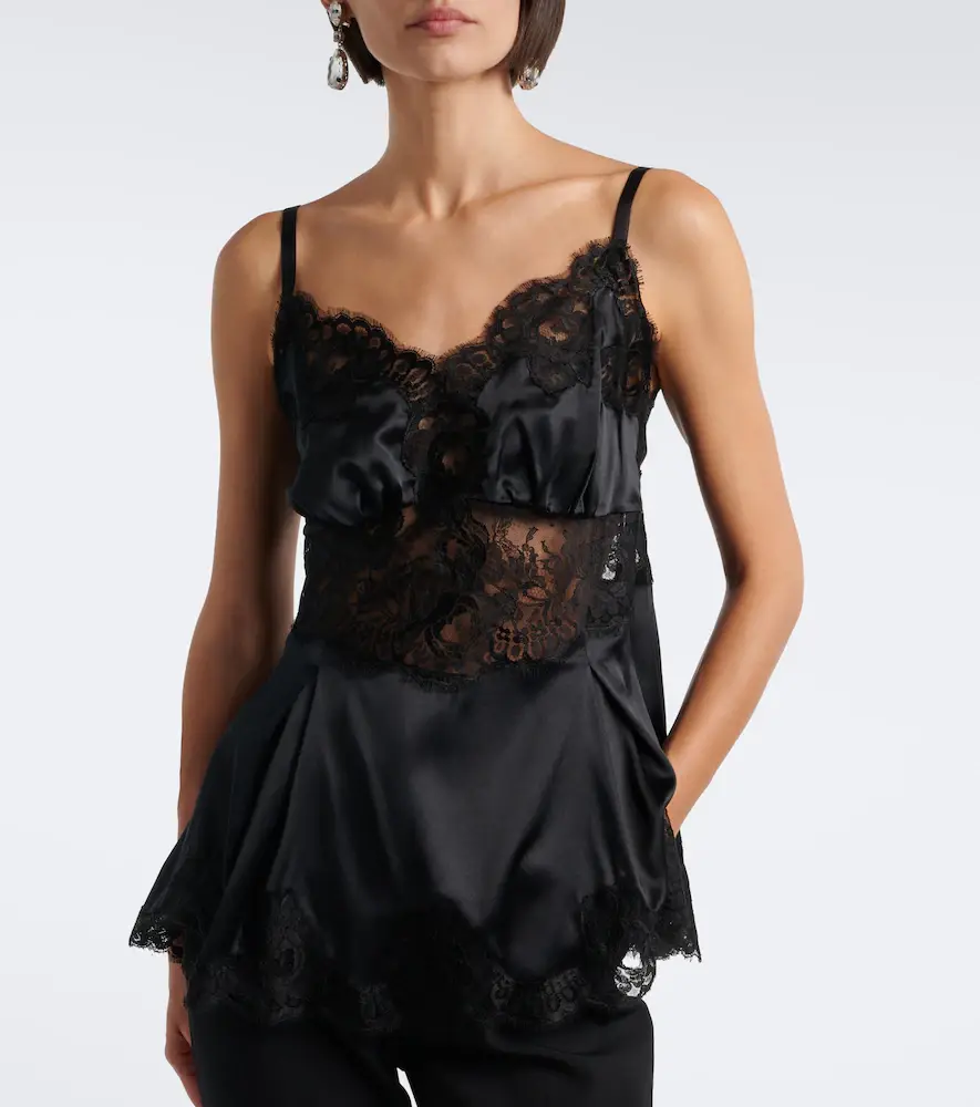 Dolce & Gabbana Lace-trimmed silk and cotton-blend camisole | Thumbnail 2 Dolce & Gabbana Lace-trimmed silk and cotton-blend camisole | Thumbnail 2