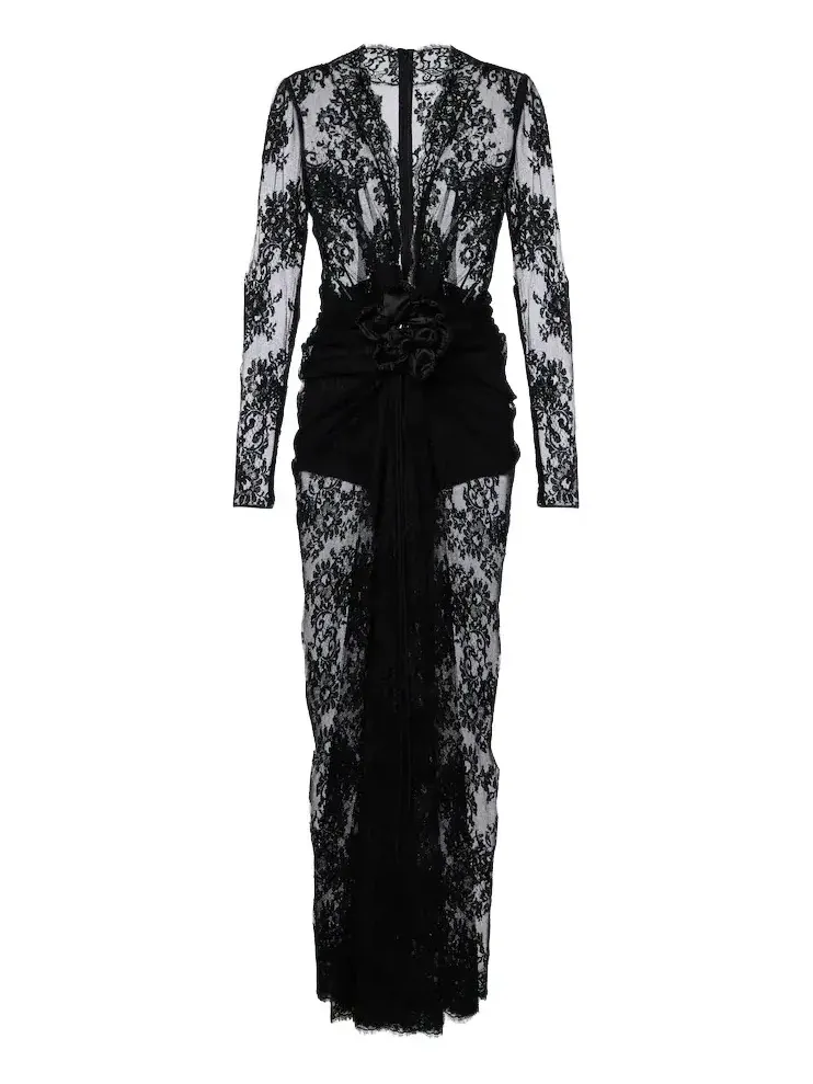 Gathered cotton-blend lace maxi dress Gathered cotton-blend lace maxi dress
