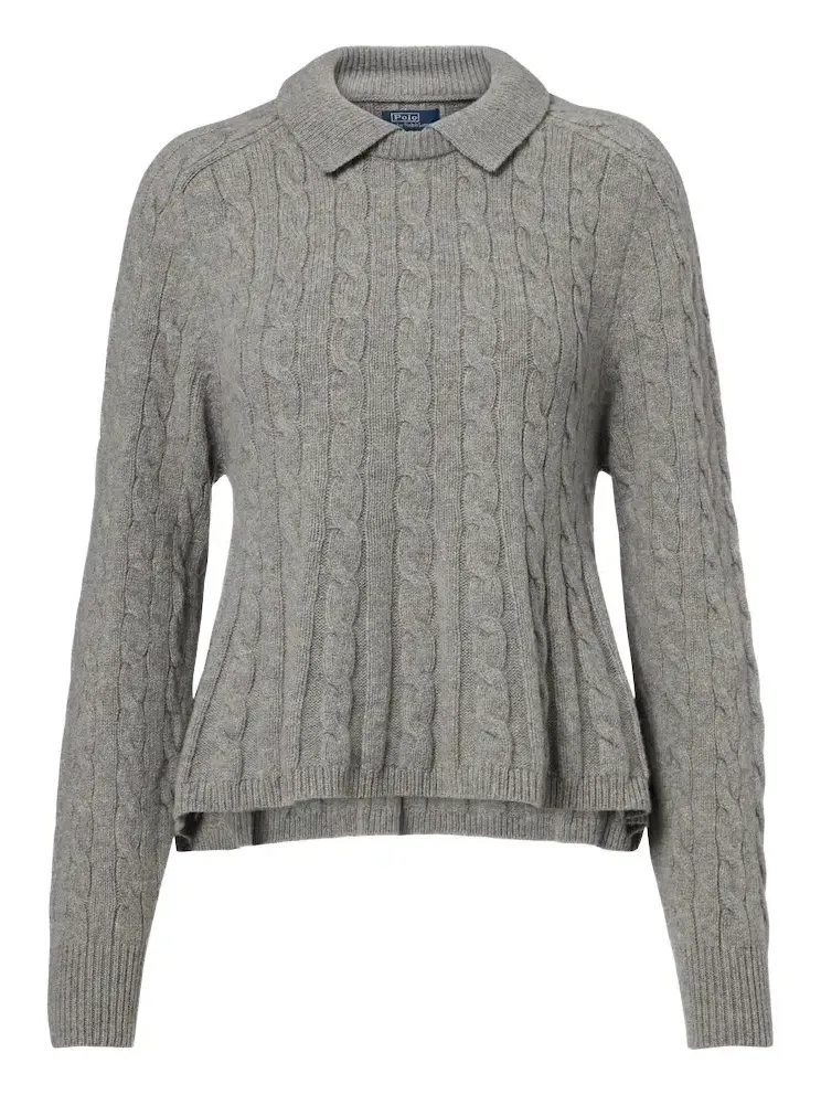 Cable-knit wool and cashmere polo sweater Cable-knit wool and cashmere polo sweater