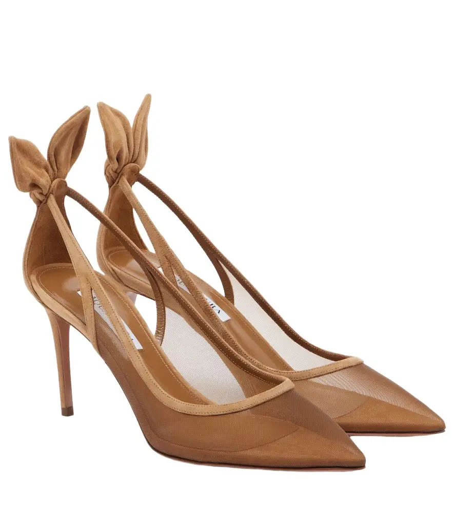 Bow Tie suede-trimmed mesh pumps Bow Tie suede-trimmed mesh pumps