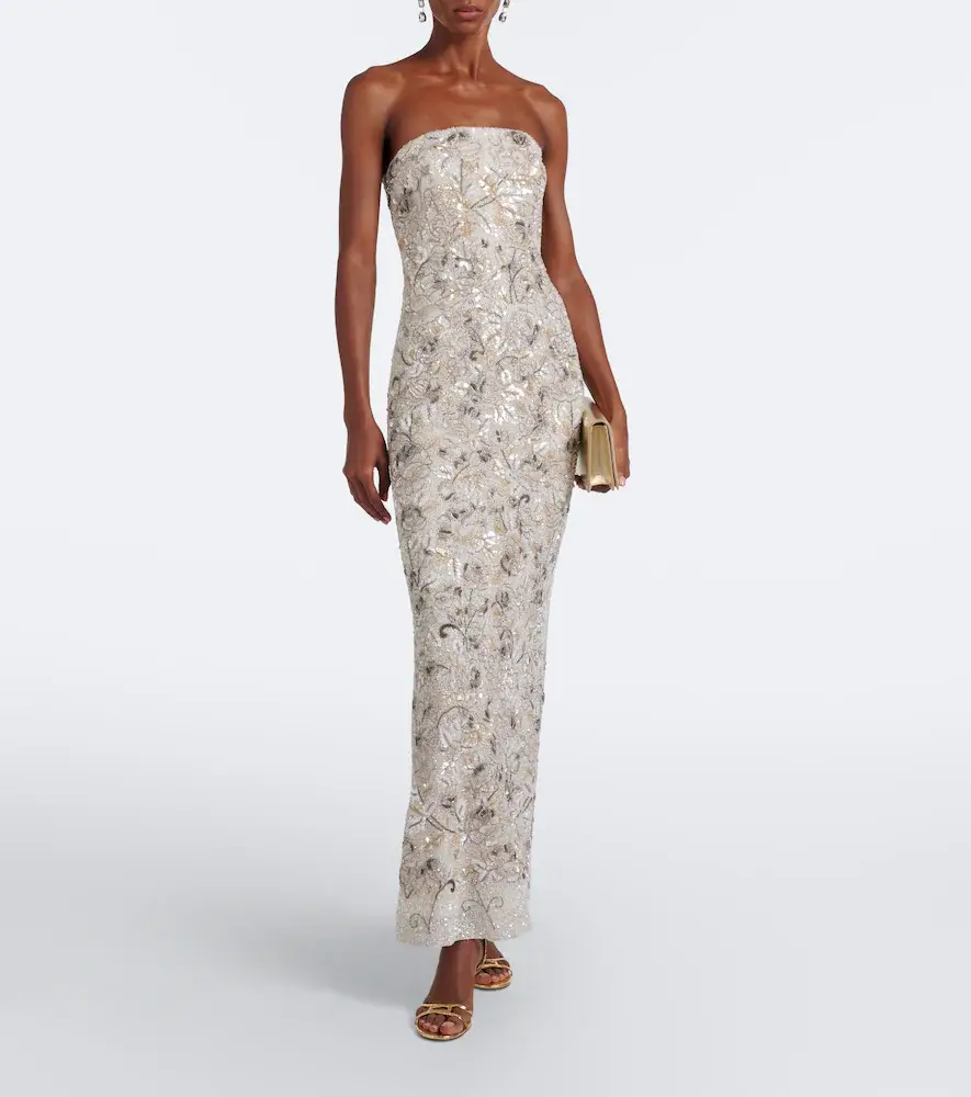 LA FUORI Là Fuori Icey Rose embellished floral bustier gown | Thumbnail 7