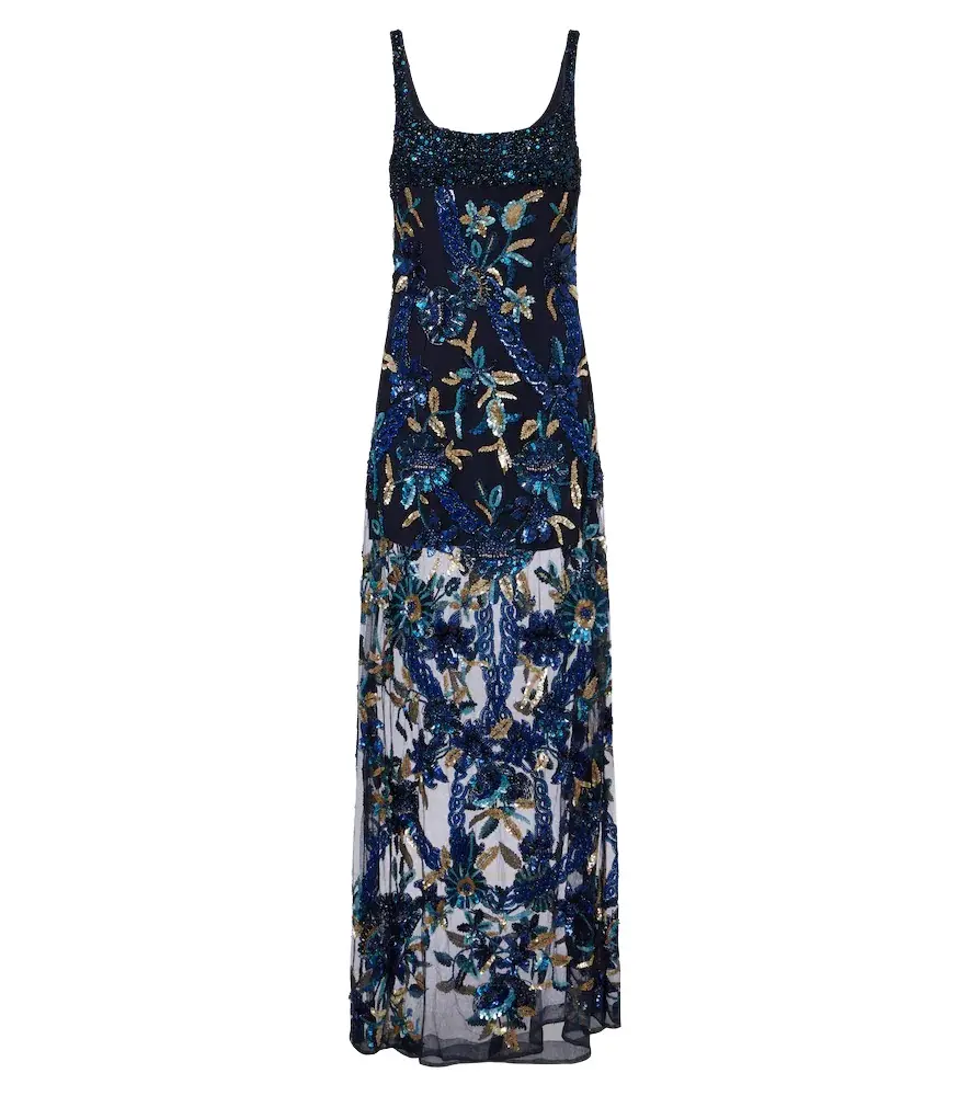 LA FUORI Là Fuori Embellished floral mesh gown