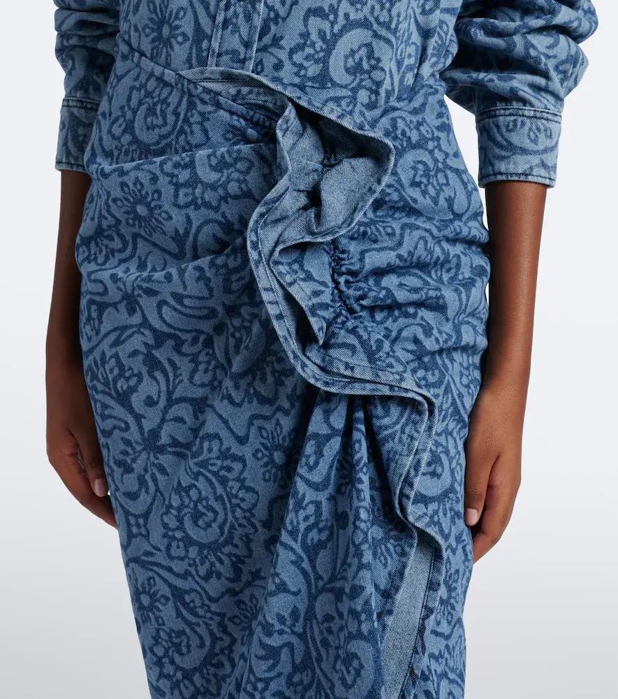 Dries Van Noten Floral ruffled denim midi skirt | Thumbnail 3