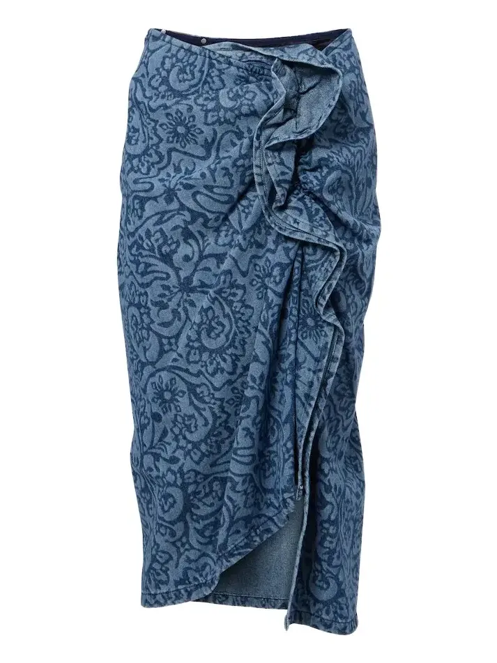 Dries Van Noten Floral ruffled denim midi skirt