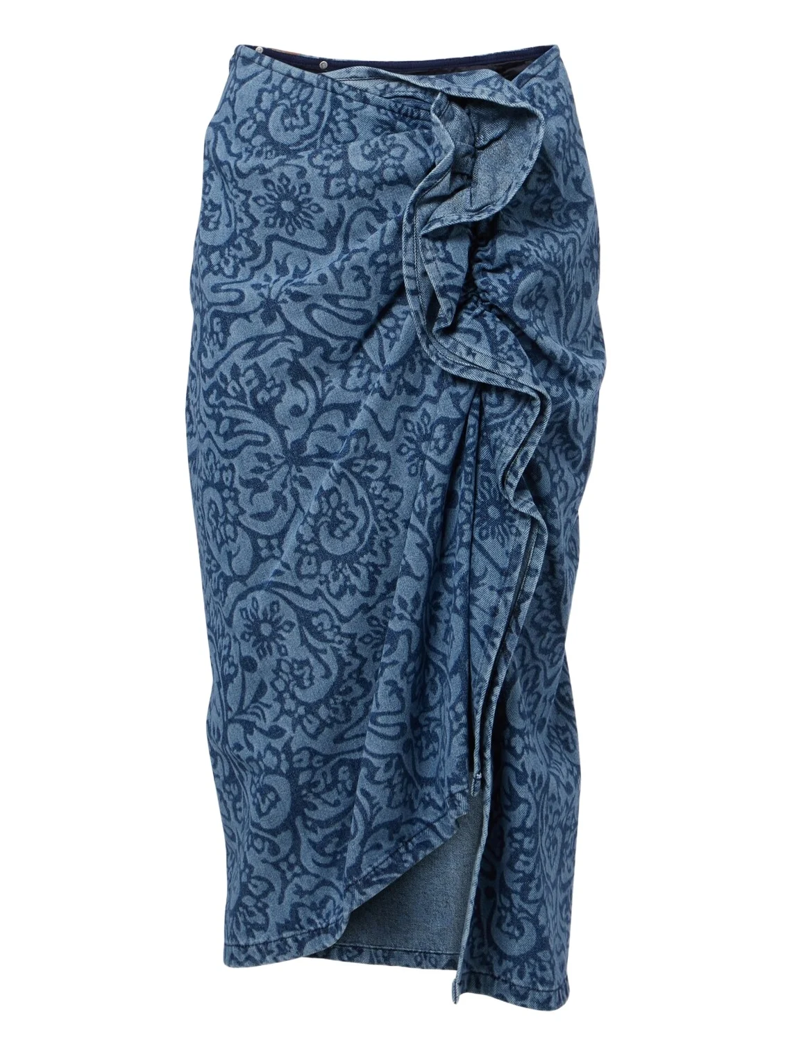 Dries Van Noten Floral ruffled denim midi skirt