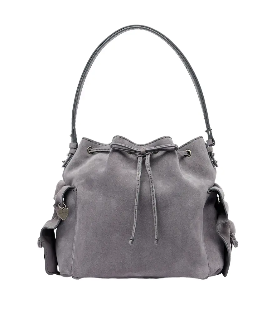 Acne Studios Multipocket Medium suede bucket bag | Image 1 Acne Studios Multipocket Medium suede bucket bag | Image 1