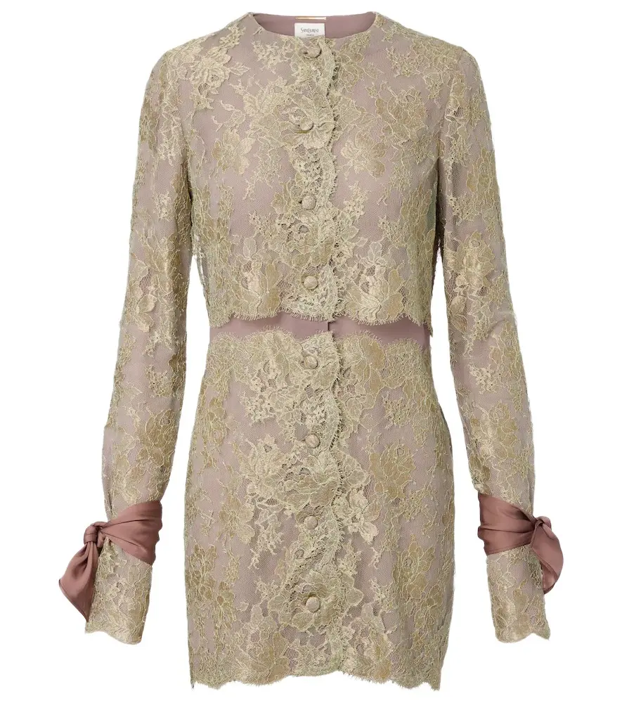 Saint Laurent Silk-trimmed lace minidress | Image 1 Saint Laurent Silk-trimmed lace minidress | Image 1