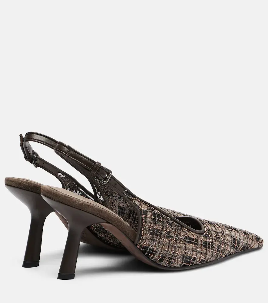 Brunello Cucinelli Beaded checked leather-trimmed slingback pumps | Thumbnail 6 Brunello Cucinelli Beaded checked leather-trimmed slingback pumps | Thumbnail 6