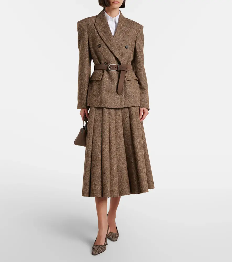 Brunello Cucinelli Pleated wool-blend tweed midi skirt | Thumbnail 2 Brunello Cucinelli Pleated wool-blend tweed midi skirt | Thumbnail 2