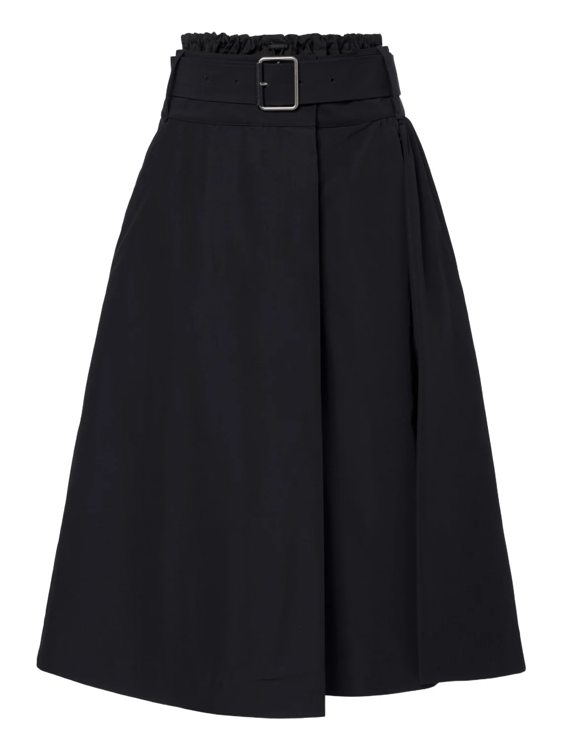 Belted cotton-blend midi skirt