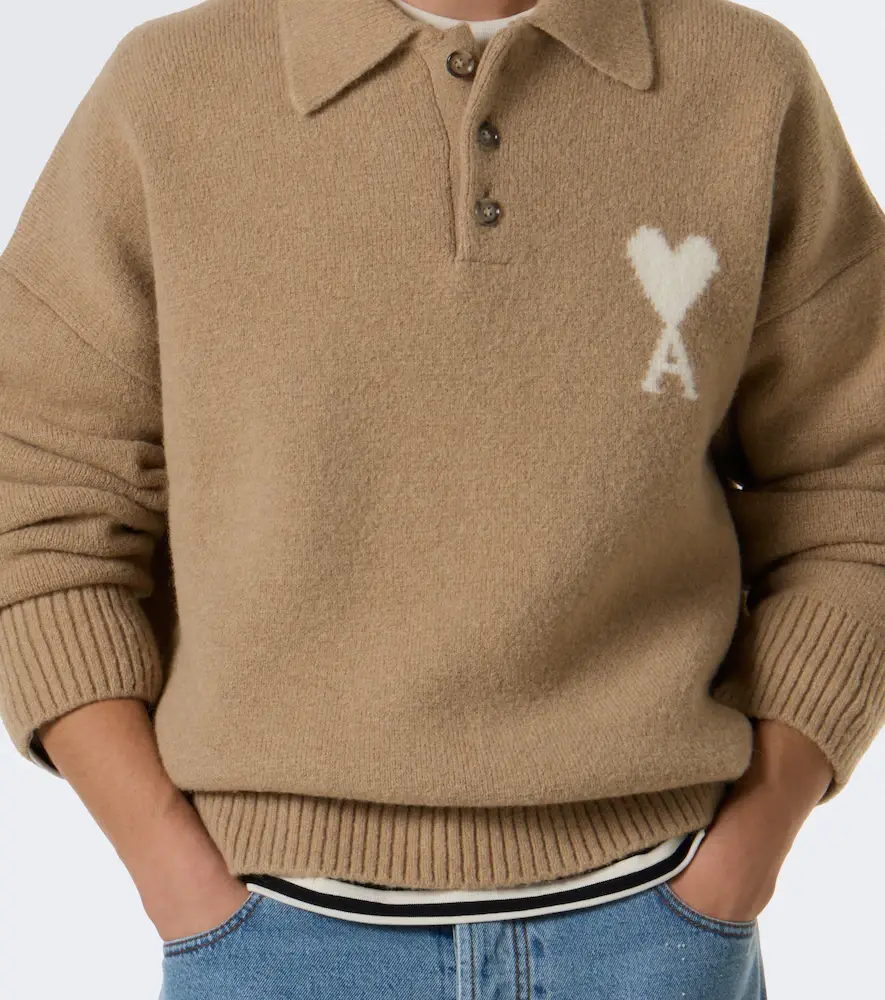 AMI PARIS Ami de Coeur alpaca and wool-blend polo sweater | Thumbnail 3