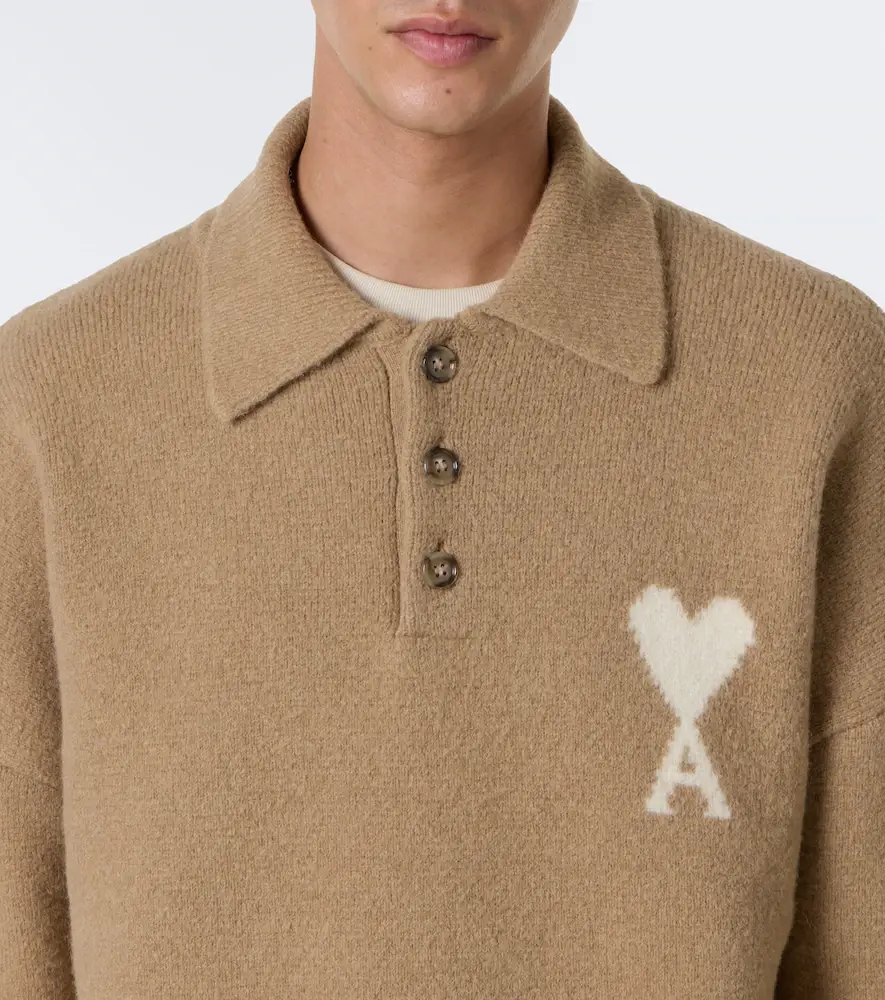 AMI PARIS Ami de Coeur alpaca and wool-blend polo sweater | Thumbnail 4