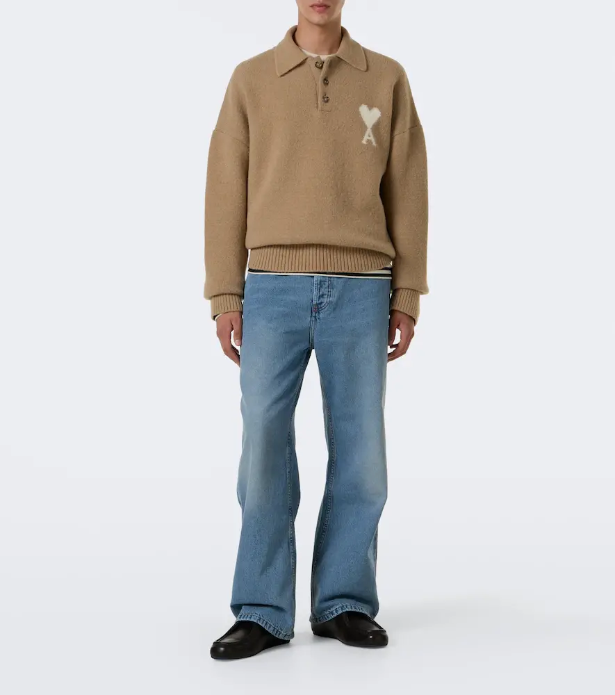 AMI PARIS Ami de Coeur alpaca and wool-blend polo sweater | Thumbnail 5
