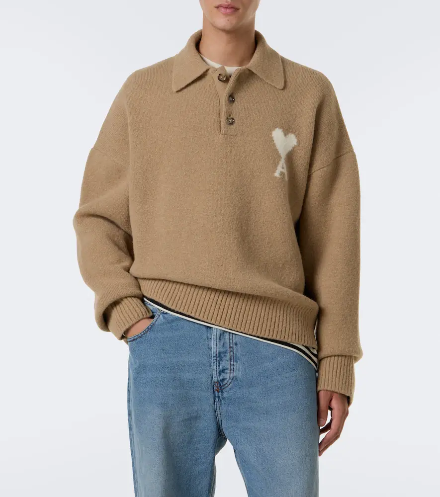 AMI PARIS Ami de Coeur alpaca and wool-blend polo sweater | Thumbnail 6