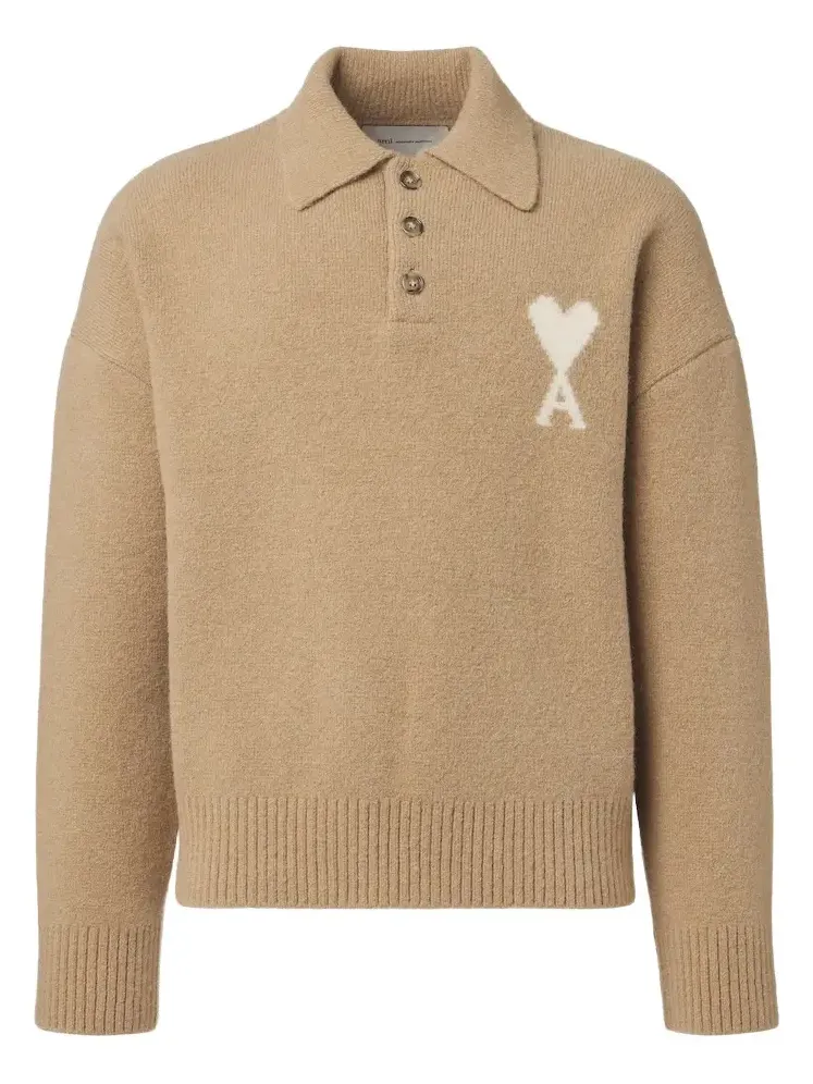 Ami de Coeur alpaca and wool-blend polo sweater Ami de Coeur alpaca and wool-blend polo sweater