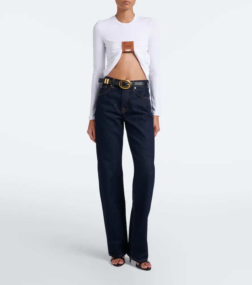 Jean Paul Gaultier Gathered leather-trimmed jersey top | Thumbnail 2 Jean Paul Gaultier Gathered leather-trimmed jersey top | Thumbnail 2