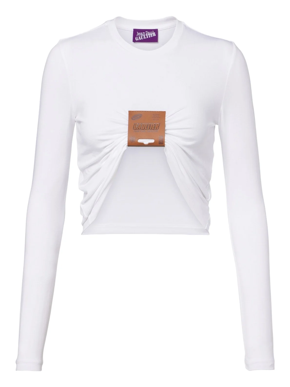 Gathered leather-trimmed jersey top