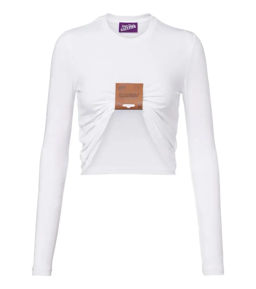 Jean Paul Gaultier Gathered leather-trimmed jersey top | Image 1 Jean Paul Gaultier Gathered leather-trimmed jersey top | Image 1