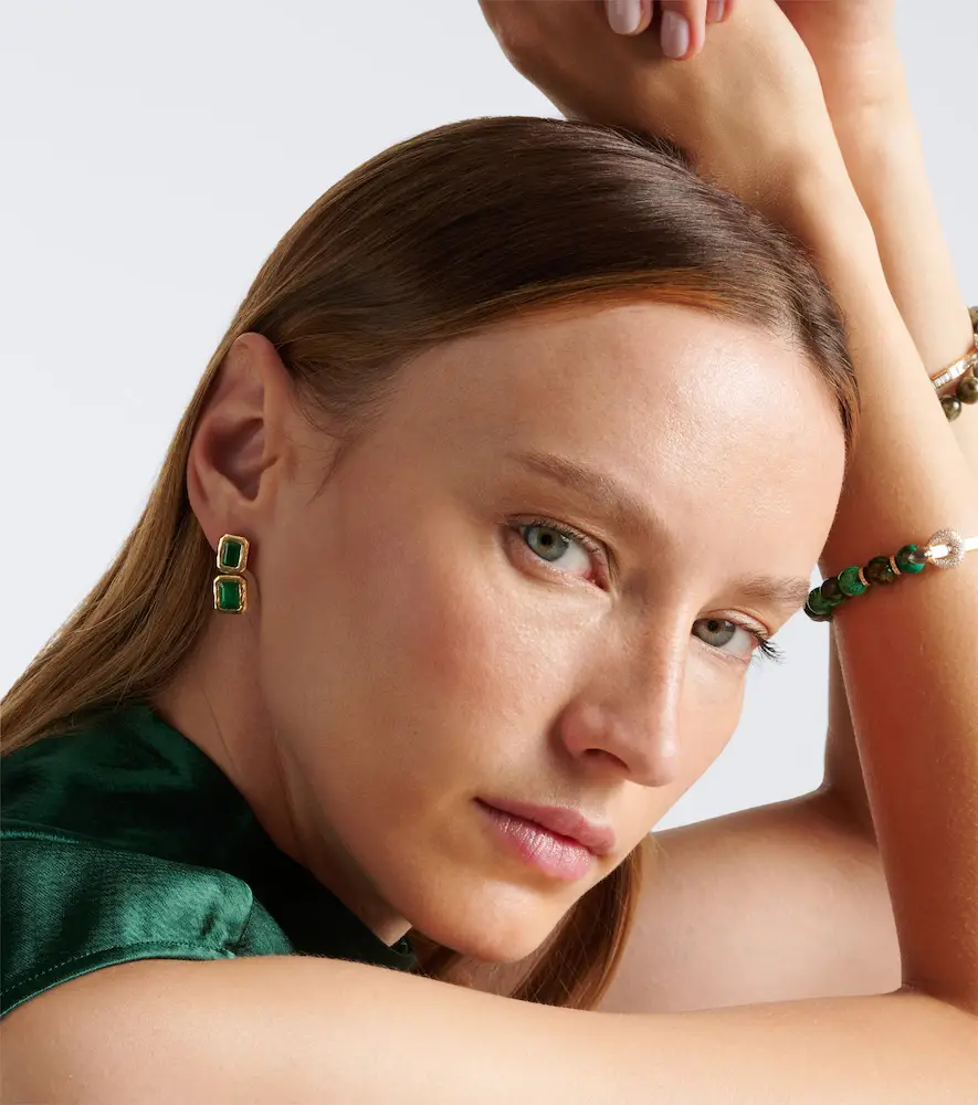 Octavia Elizabeth Nesting Gem 18kt gold drop earrings with emeralds | Thumbnail 4