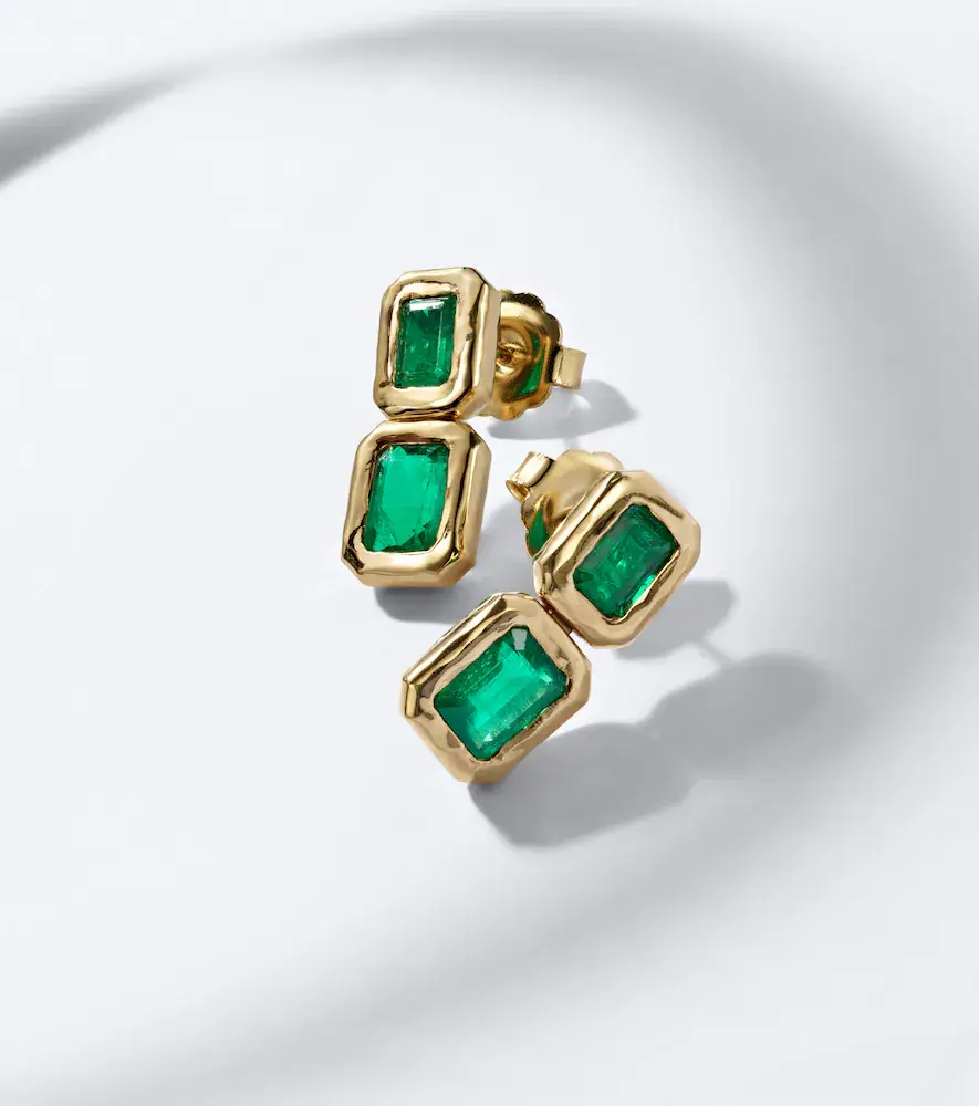Octavia Elizabeth Nesting Gem 18kt gold drop earrings with emeralds | Thumbnail 5