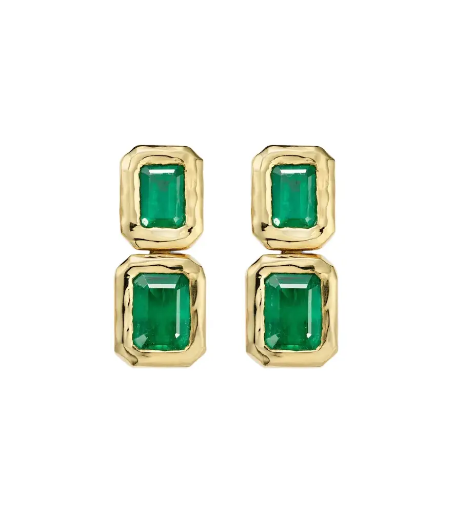 Octavia Elizabeth Nesting Gem 18kt gold drop earrings with emeralds