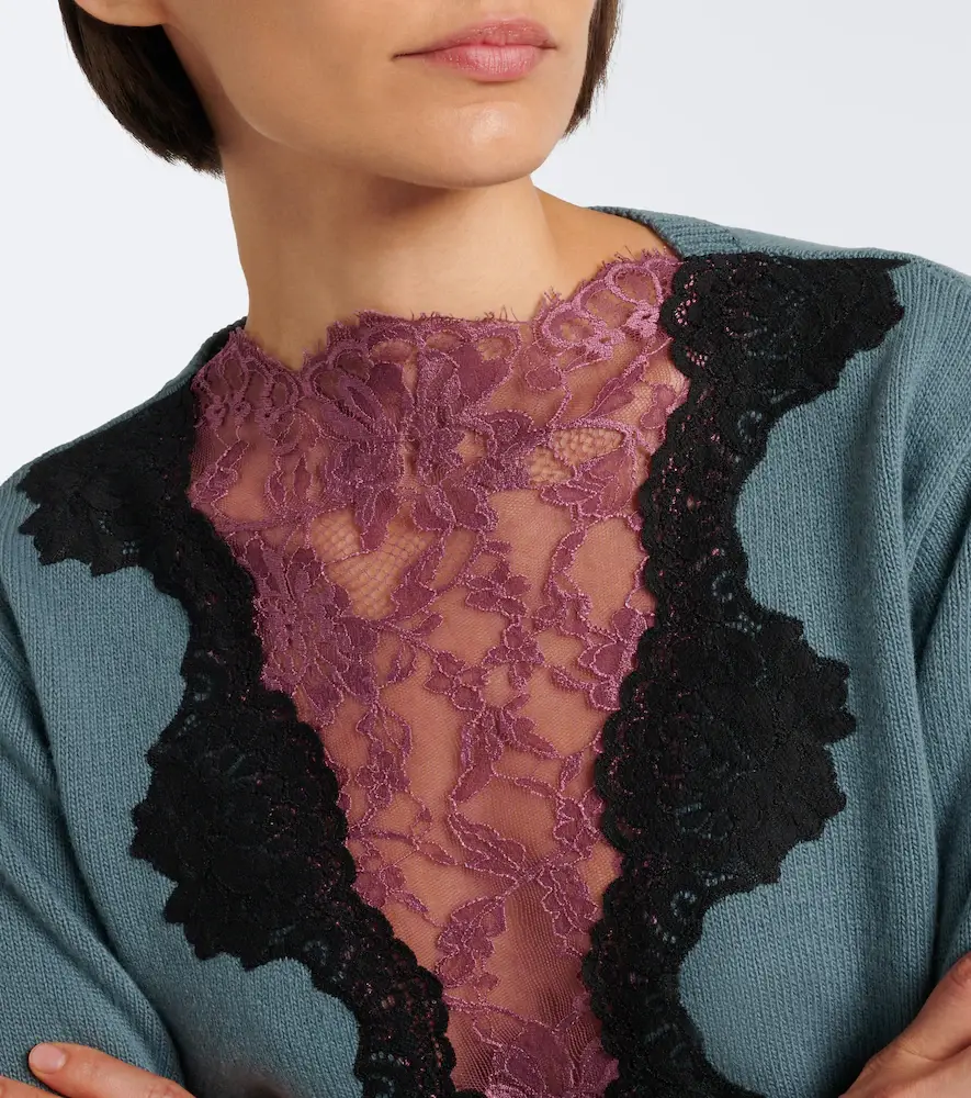 Valentino Garavani Lace-trimmed virgin wool sweater | Thumbnail 3